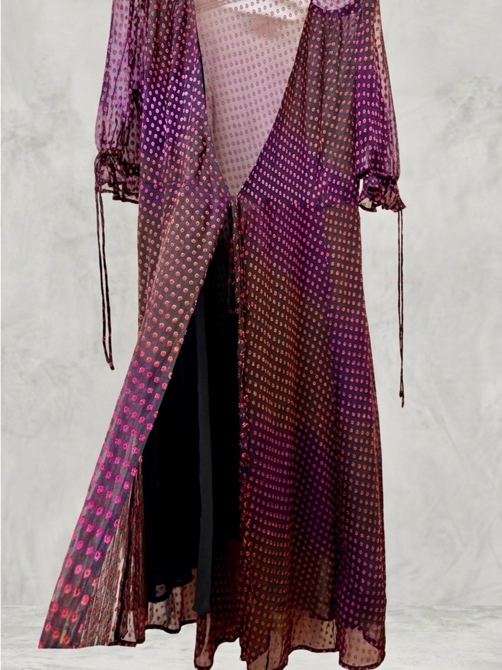The Kooples 100% Silk Ombre Polka Dot Duster Dress Long Cardigan Jacket 3 M L